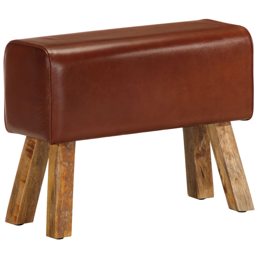 Banc saut de cheval 58 cm marron cuir véritable et manguier - XIOS