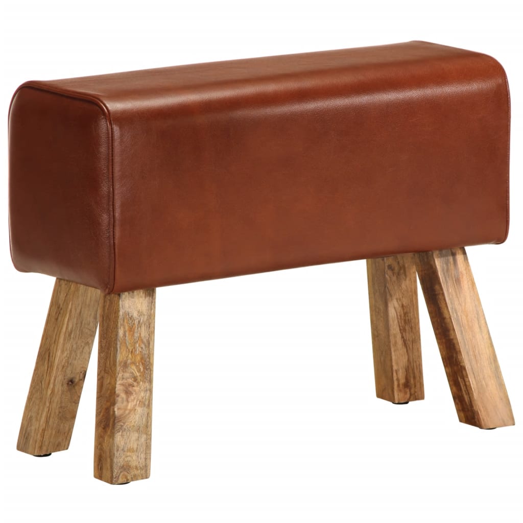 Banc saut de cheval 58 cm marron cuir véritable et manguier - XIOS