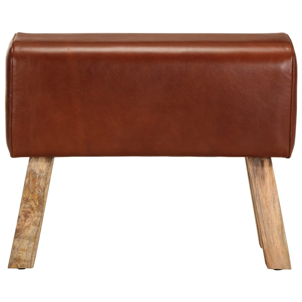 Banc saut de cheval 58 cm marron cuir véritable et manguier - XIOS