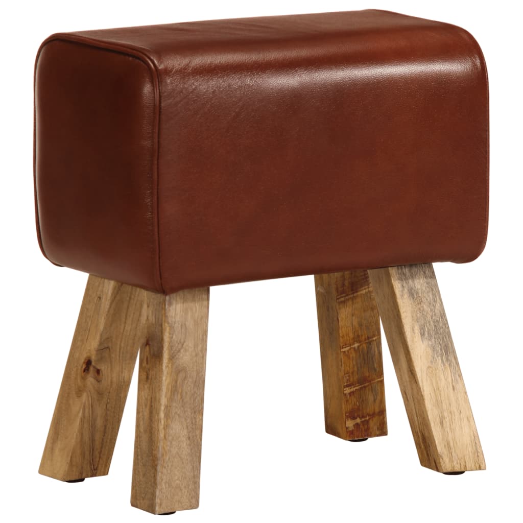 Banc saut de cheval 38 cm marron cuir véritable et manguier - XIOS