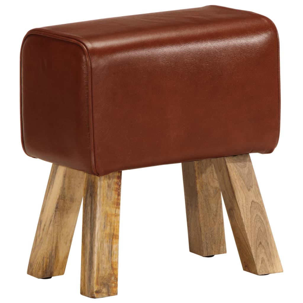Banc saut de cheval 38 cm marron cuir véritable et manguier - XIOS