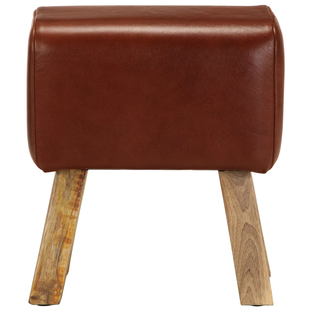 Banc saut de cheval 38 cm marron cuir véritable et manguier - XIOS