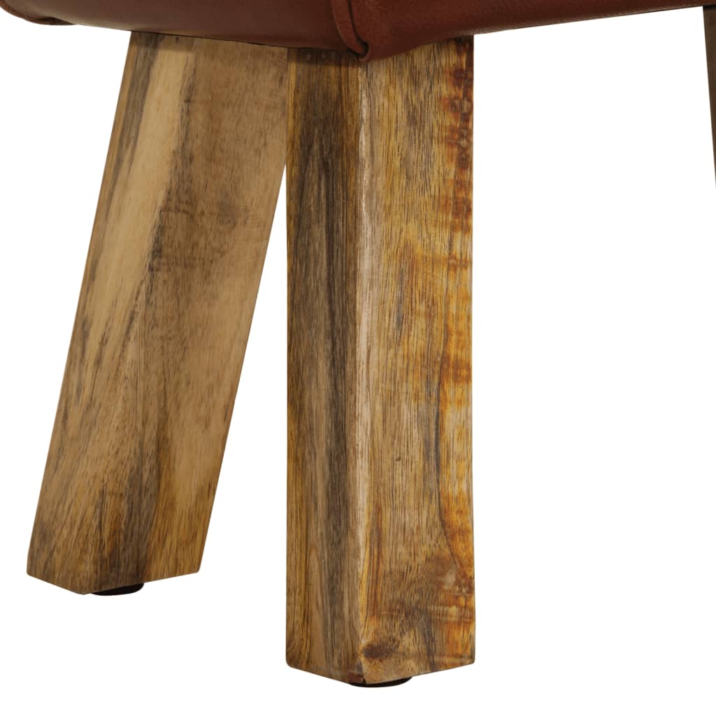 Banc saut de cheval 38 cm marron cuir véritable et manguier - XIOS