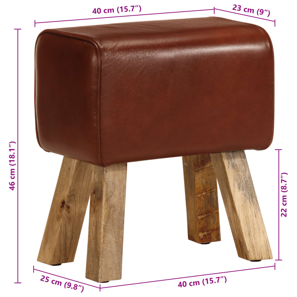 Banc saut de cheval 38 cm marron cuir véritable et manguier - XIOS