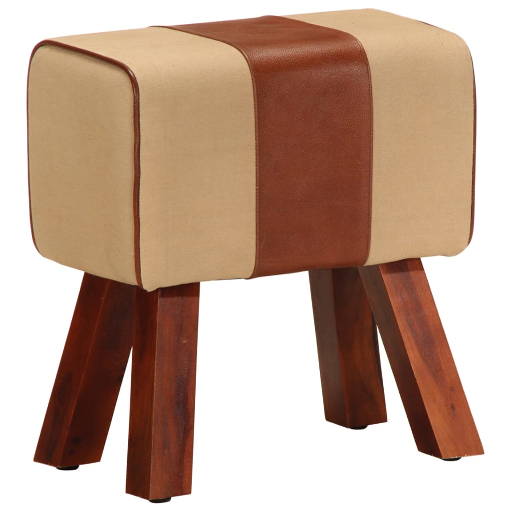 Banc saut de cheval 38 cm marron cuir véritable et manguier - XIOS