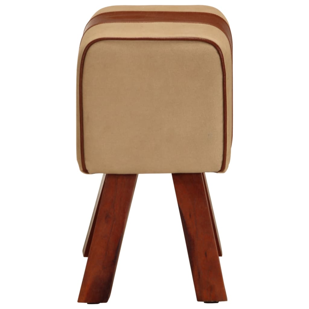 Banc saut de cheval 38 cm marron cuir véritable et manguier - XIOS