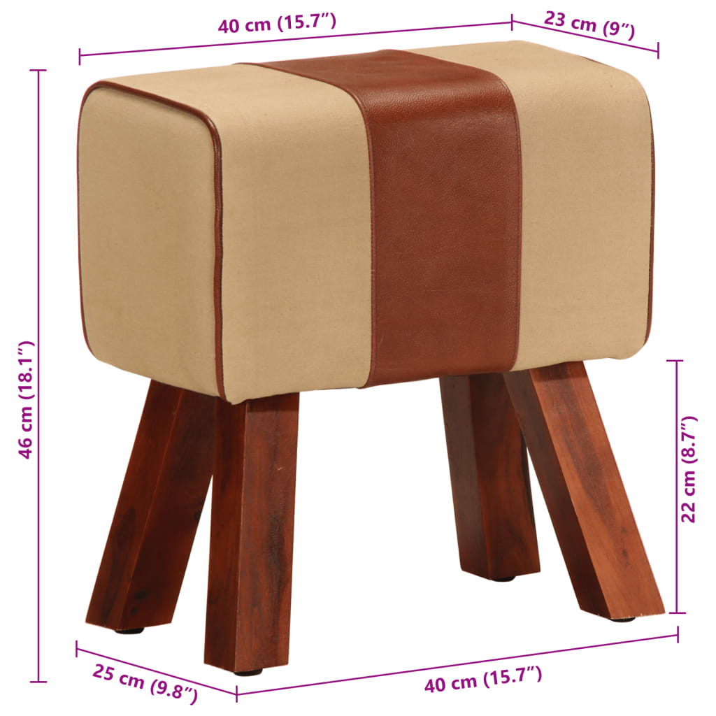 Banc saut de cheval 38 cm marron cuir véritable et manguier - XIOS