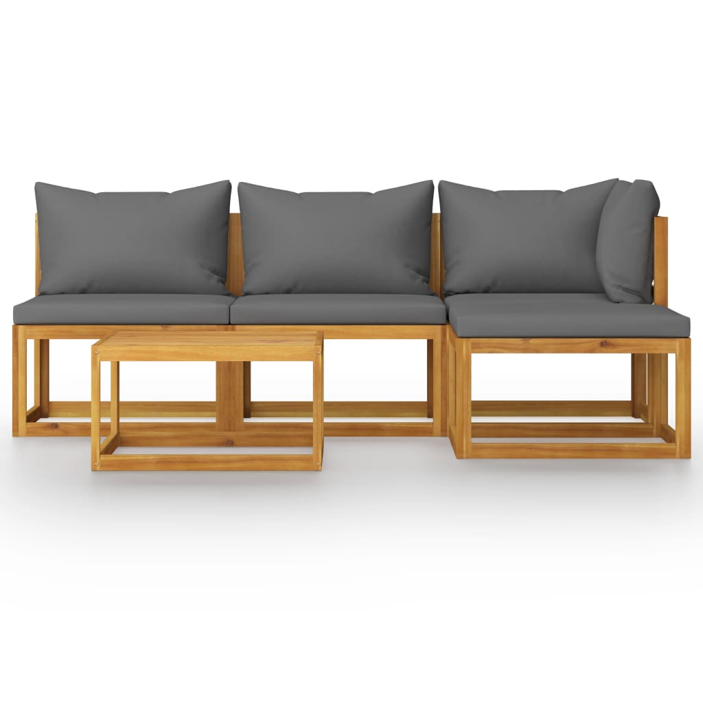 Salon de jardin 5 pcs avec coussin Bois d'acacia solide