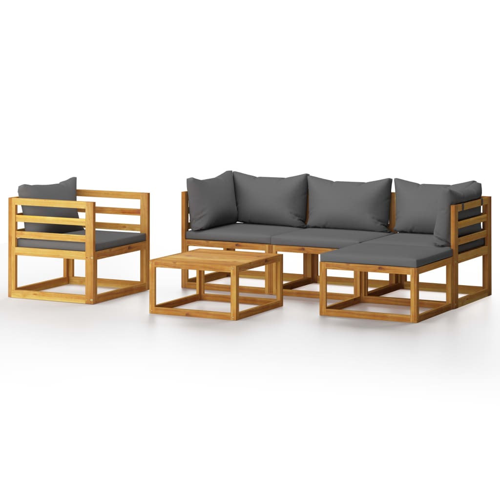 Salon de jardin 6 pcs avec coussin Bois d'acacia solide