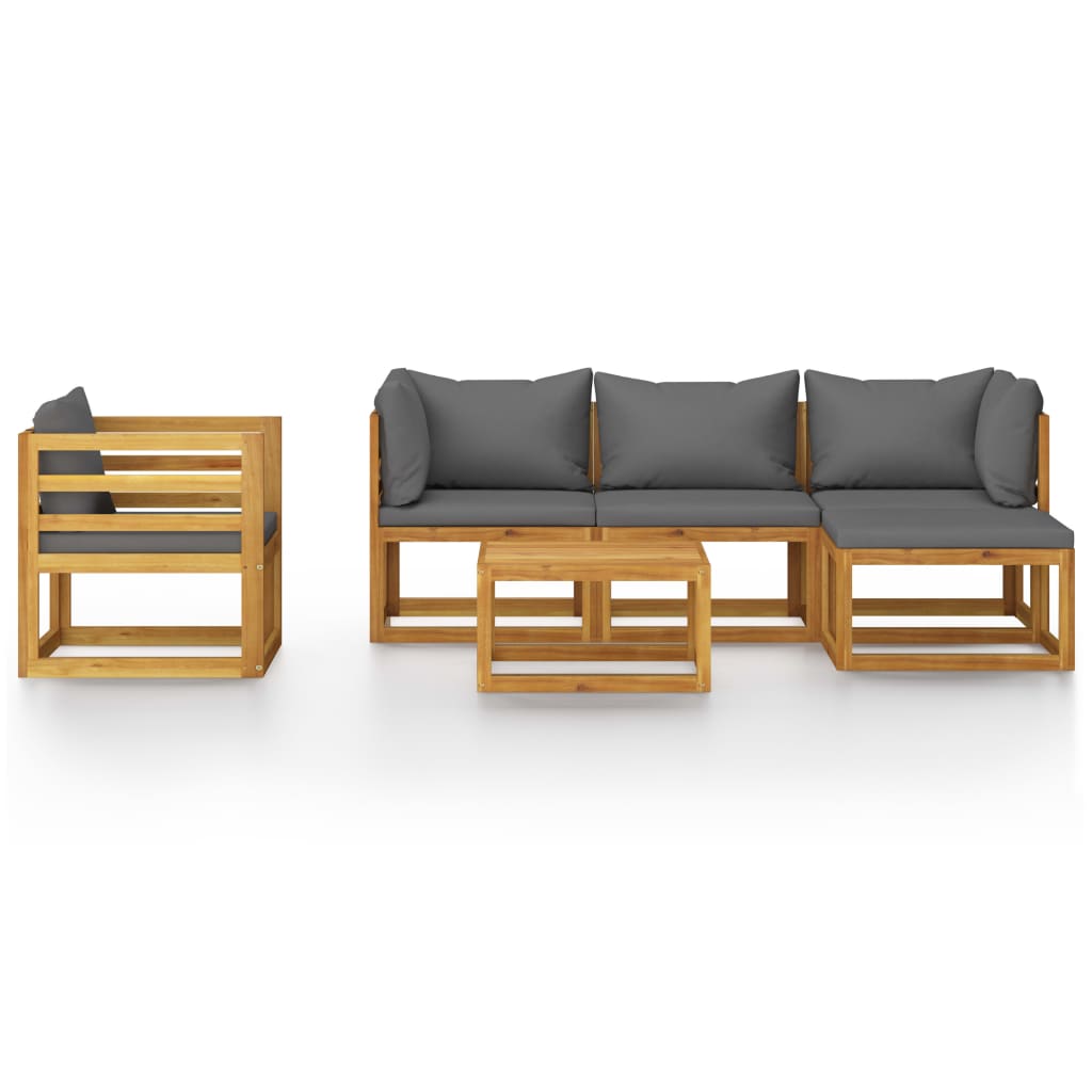 Salon de jardin 6 pcs avec coussin Bois d'acacia solide