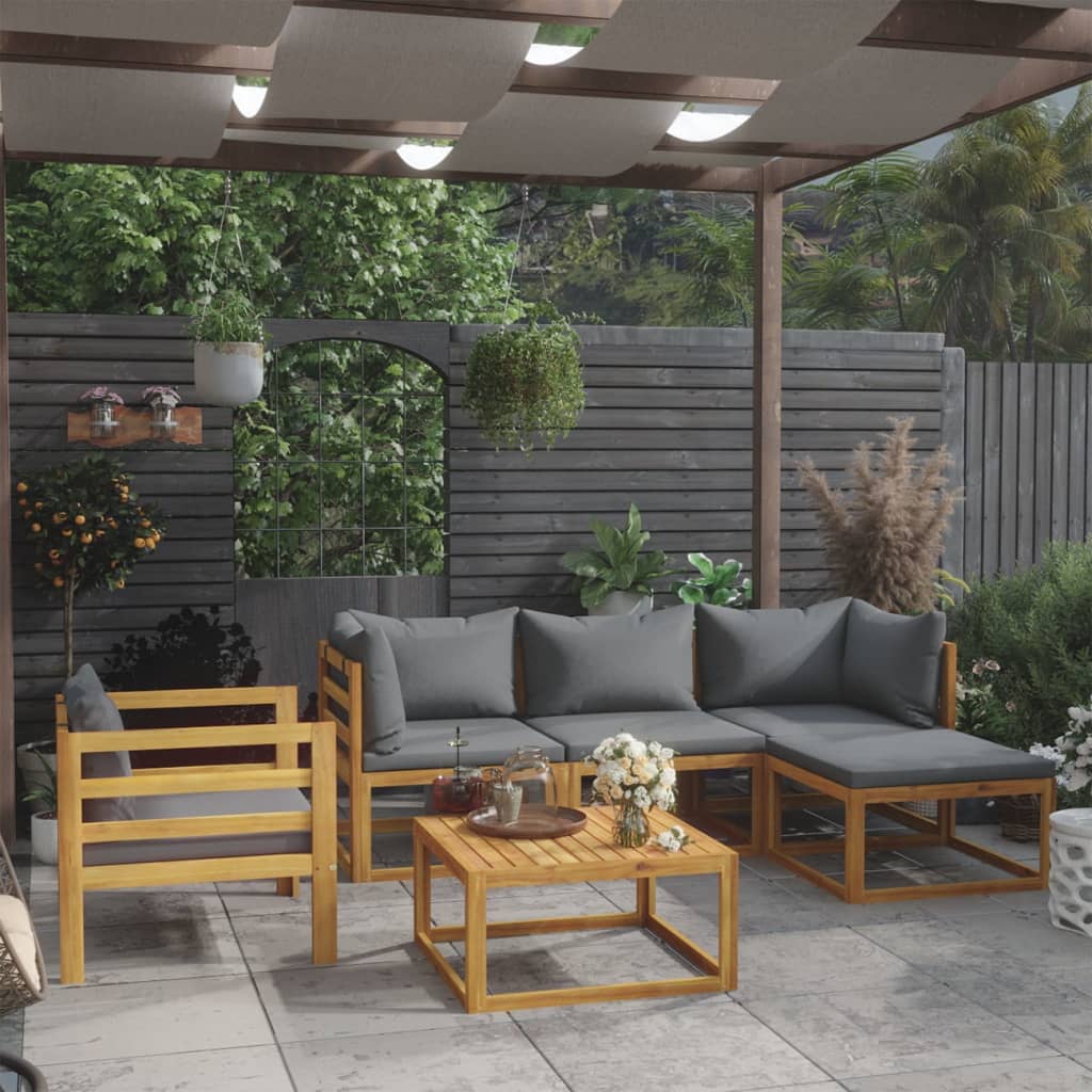 Salon de jardin 6 pcs avec coussin Bois d'acacia solide