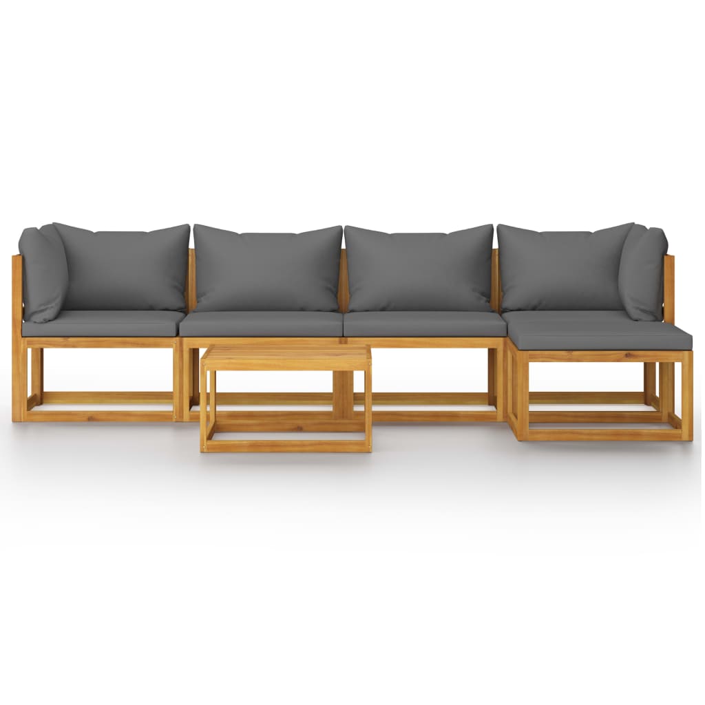 Salon de jardin 6 pcs avec coussin Bois d'acacia solide