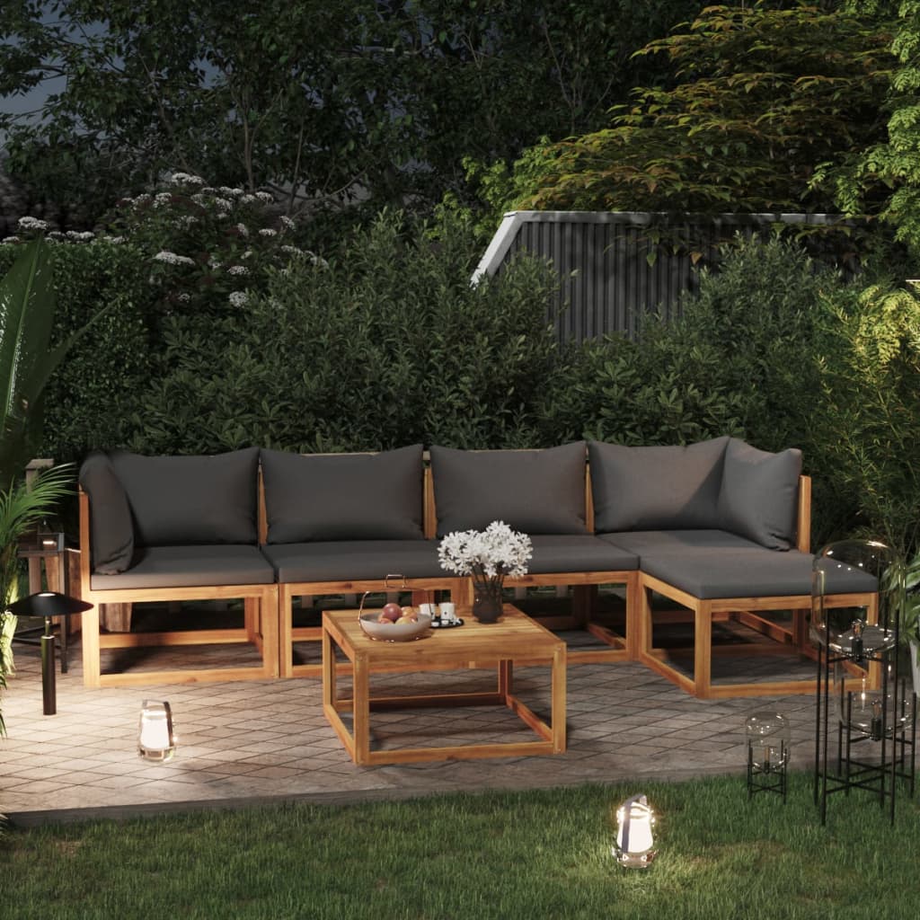 Salon de jardin 6 pcs avec coussin Bois d'acacia solide