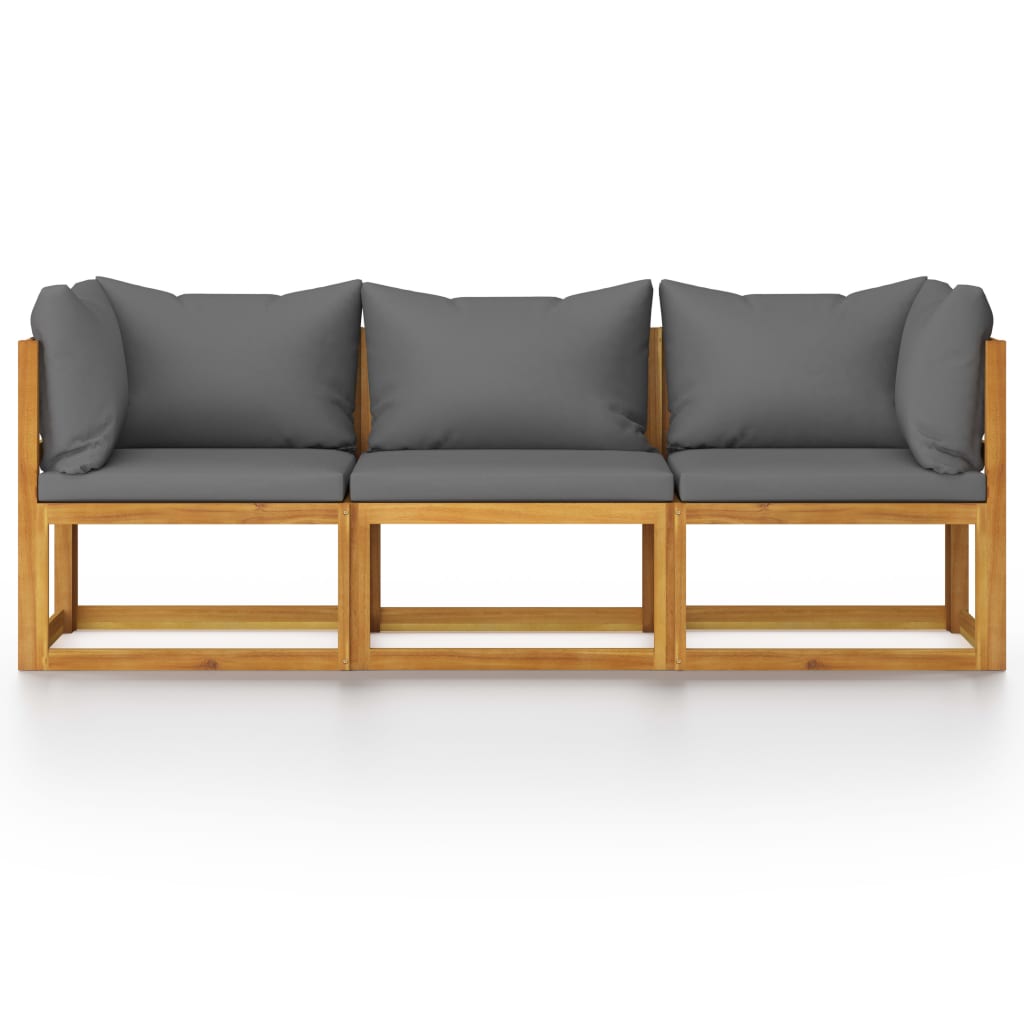 Canapé de jardin à 3 places avec coussin Bois d'acacia massif