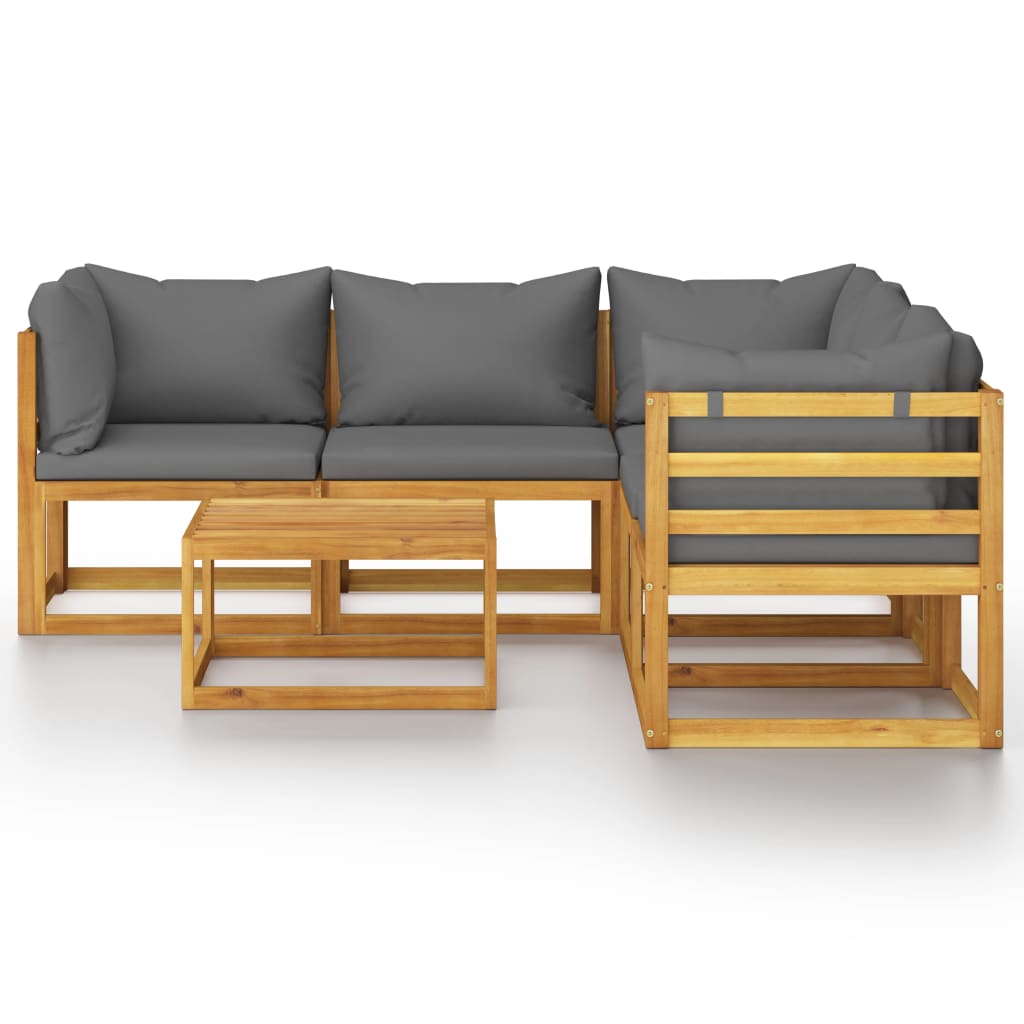 Salon de jardin 6 pcs avec coussin Bois d'acacia solide