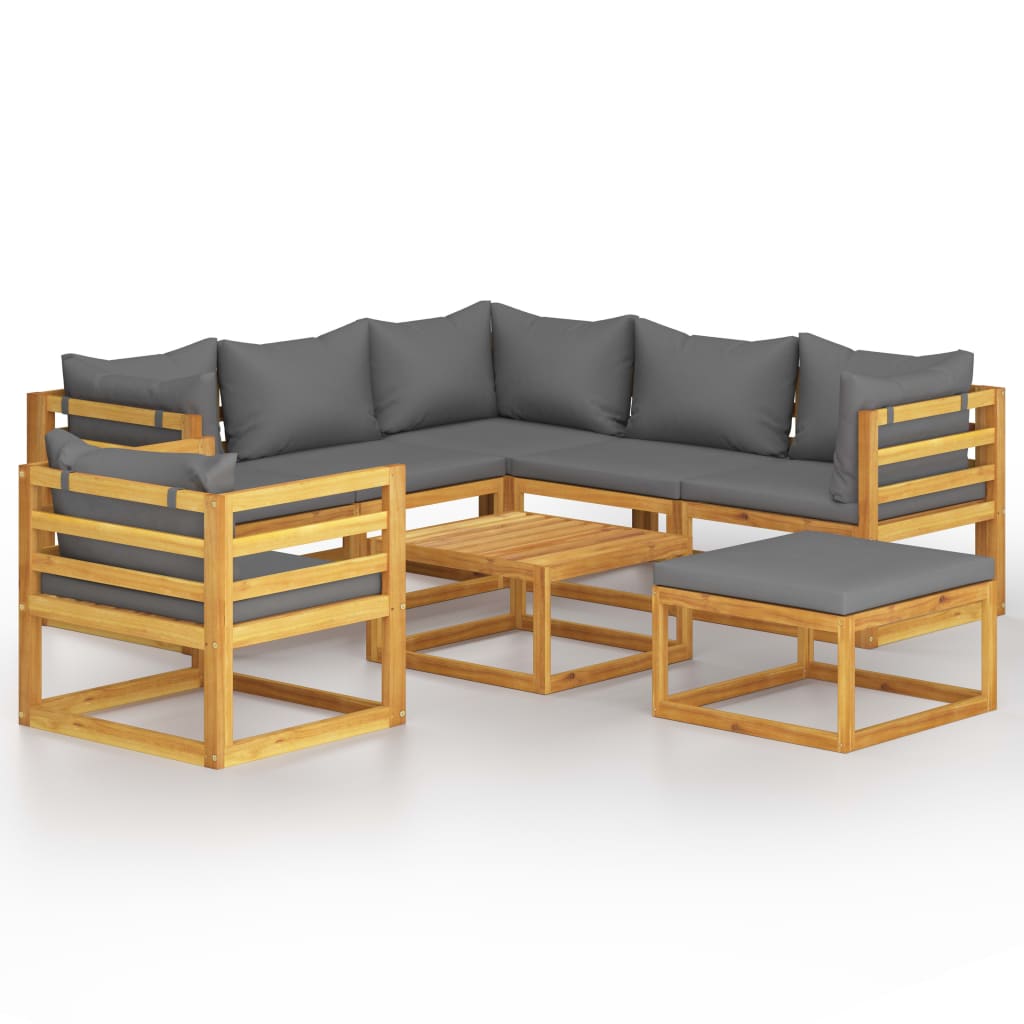 Salon de jardin 8 pcs avec coussin Bois d'acacia solide