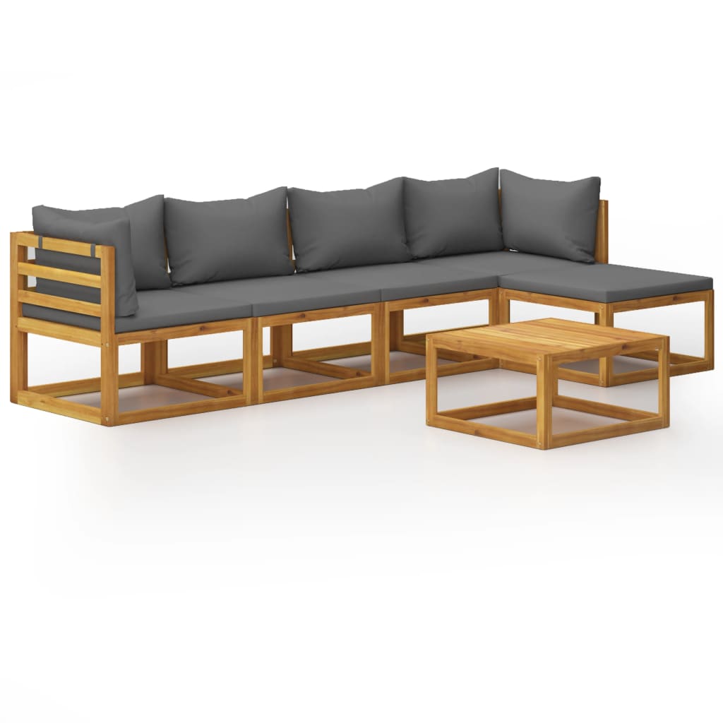 Salon de jardin 6 pcs avec coussin Bois d'acacia solide