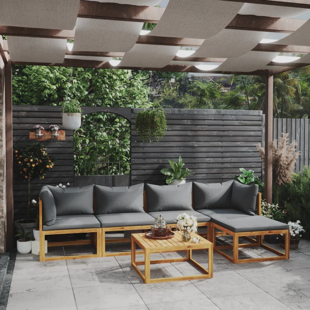Salon de jardin 6 pcs avec coussin Bois d'acacia solide