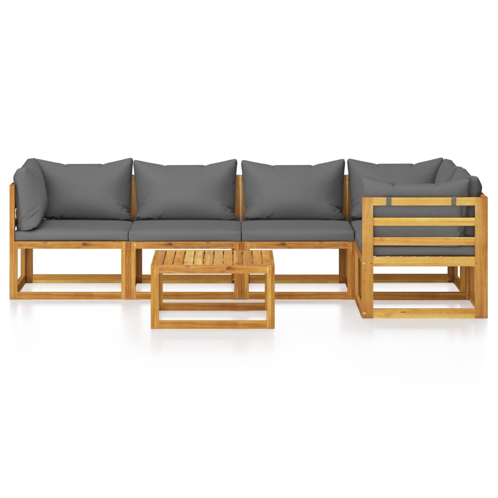 Salon de jardin 6 pcs avec coussins Bois d'acacia solide