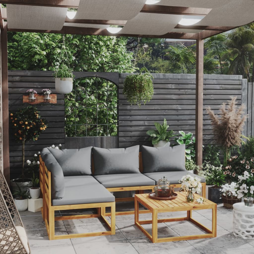Salon de jardin 5 pcs avec coussin Bois d'acacia solide