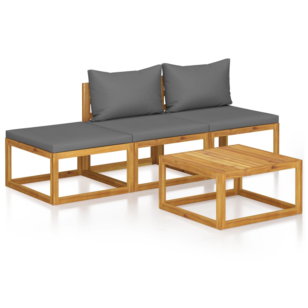 Salon de jardin 4 pcs avec coussin Bois d'acacia solide