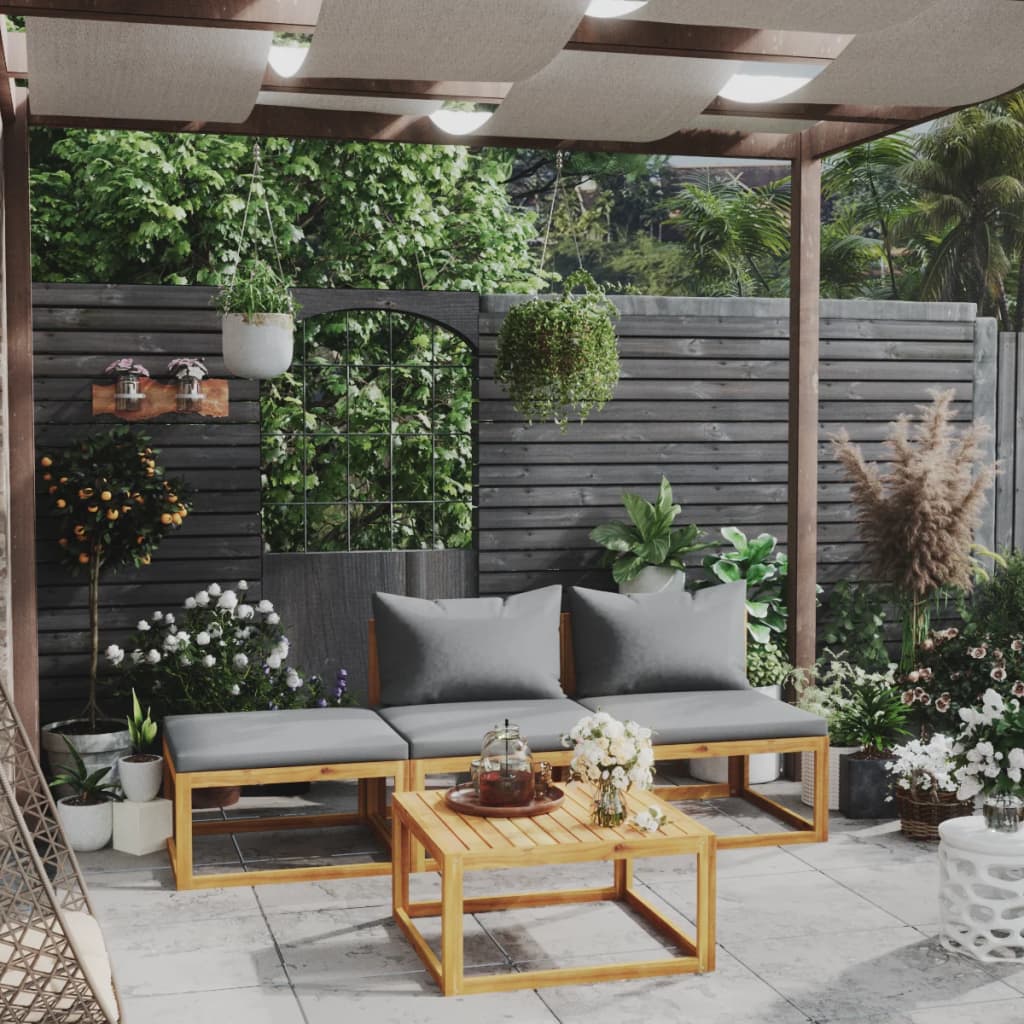Salon de jardin 4 pcs avec coussin Bois d'acacia solide