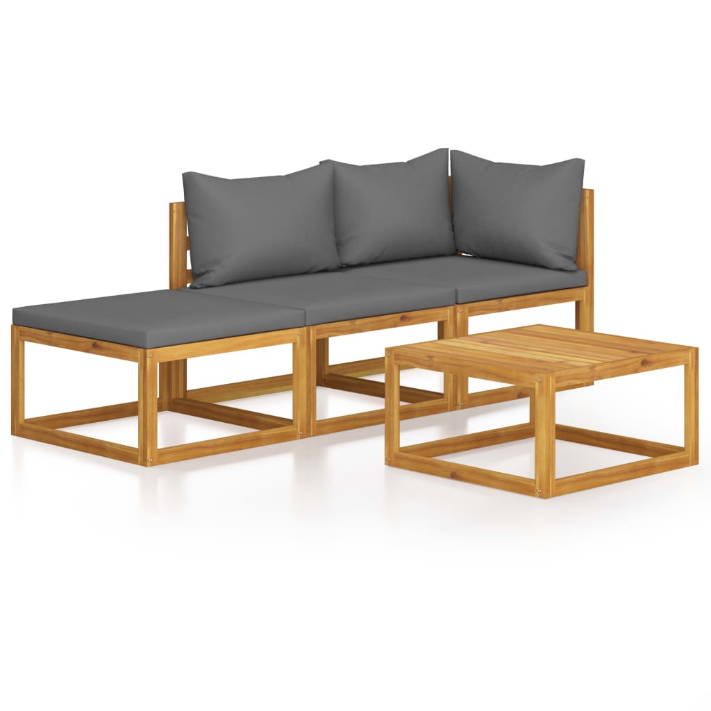 Salon de jardin 4 pcs avec coussin Bois d'acacia solide