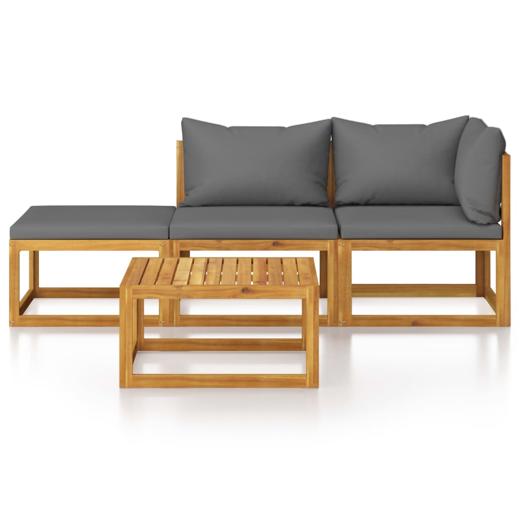 Salon de jardin 4 pcs avec coussin Bois d'acacia solide