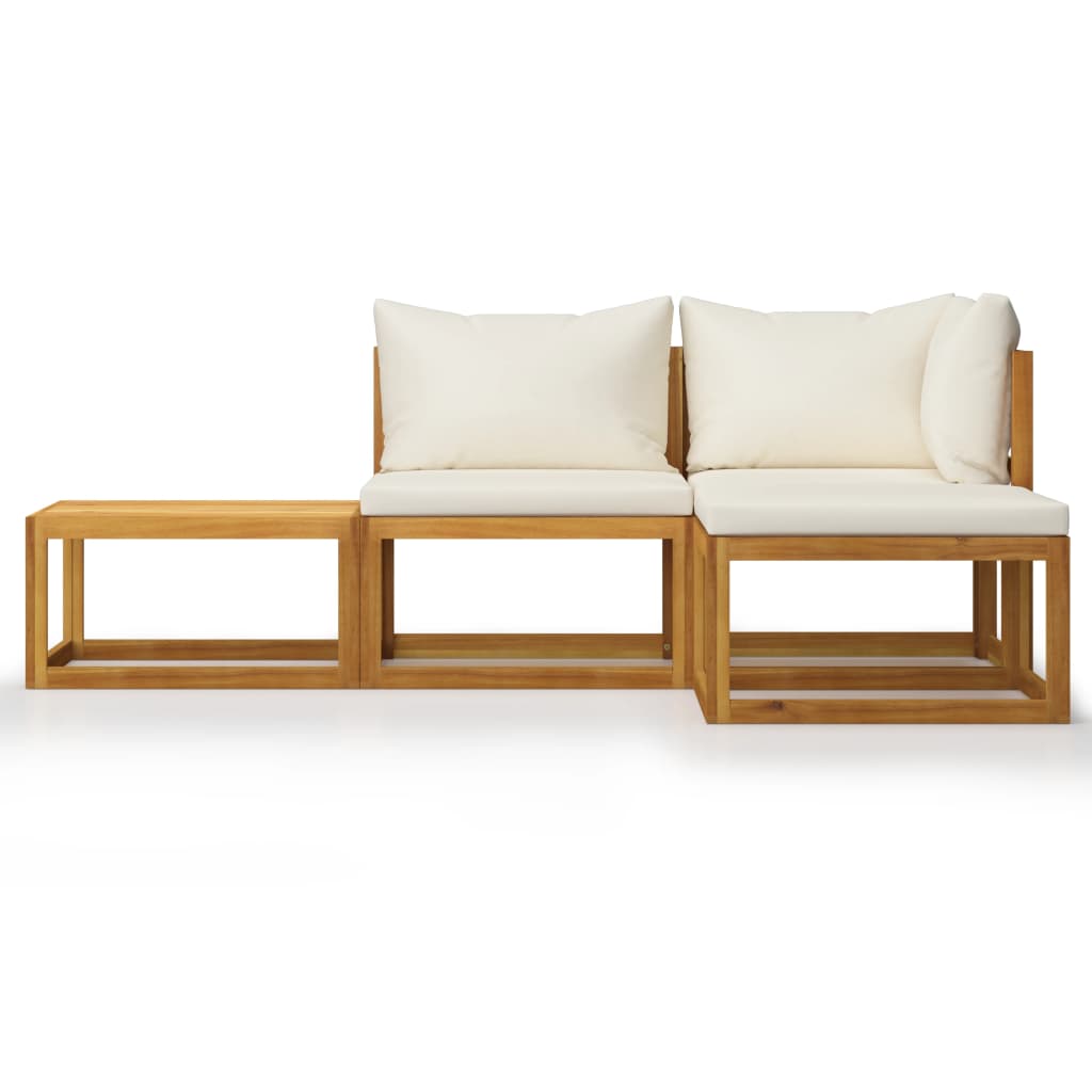 Salon de jardin 4 pcs avec coussin Crème Bois d'acacia solide