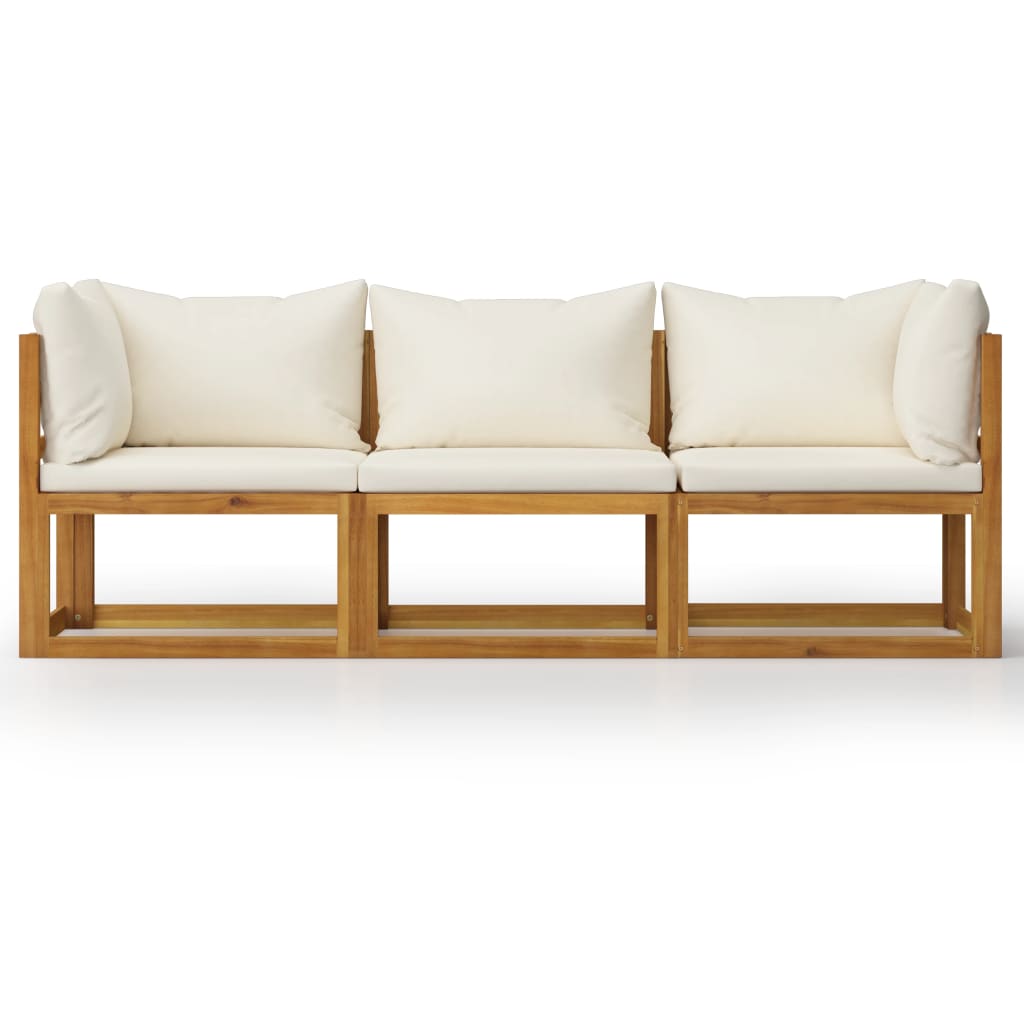 Canapé de jardin à 3 places avec coussin Crème Bois d'acacia