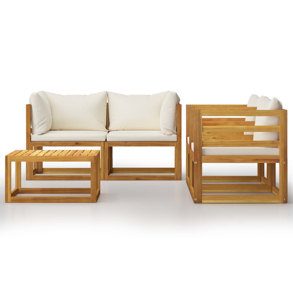 Salon de jardin 5 pcs avec coussin Crème Bois d'acacia solide