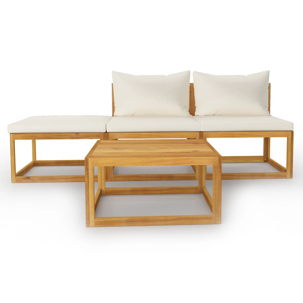 Salon de jardin 4 pcs avec coussin Crème Bois d'acacia solide