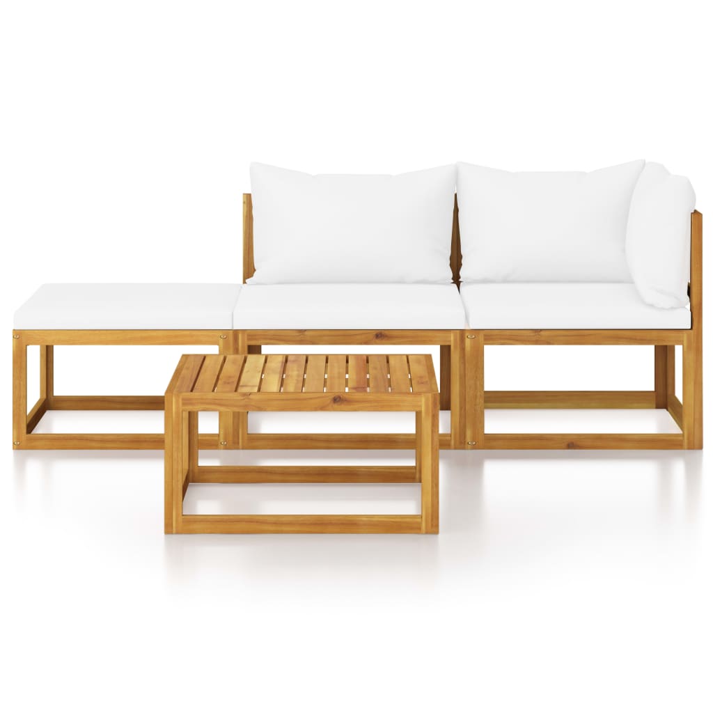Salon de jardin 4 pcs avec coussin Crème Bois d'acacia solide