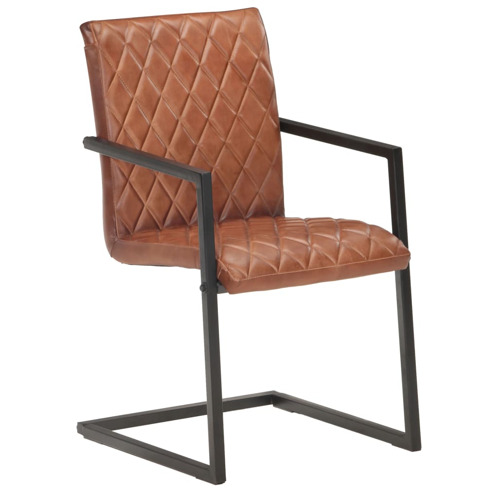 Chaises à manger cantilever lot de 4 marron cuir véritable - XIOS