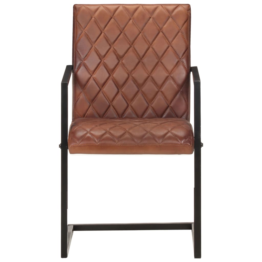 Chaises à manger cantilever lot de 4 marron cuir véritable - XIOS