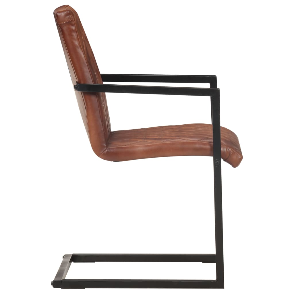 Chaises à manger cantilever lot de 4 marron cuir véritable - XIOS