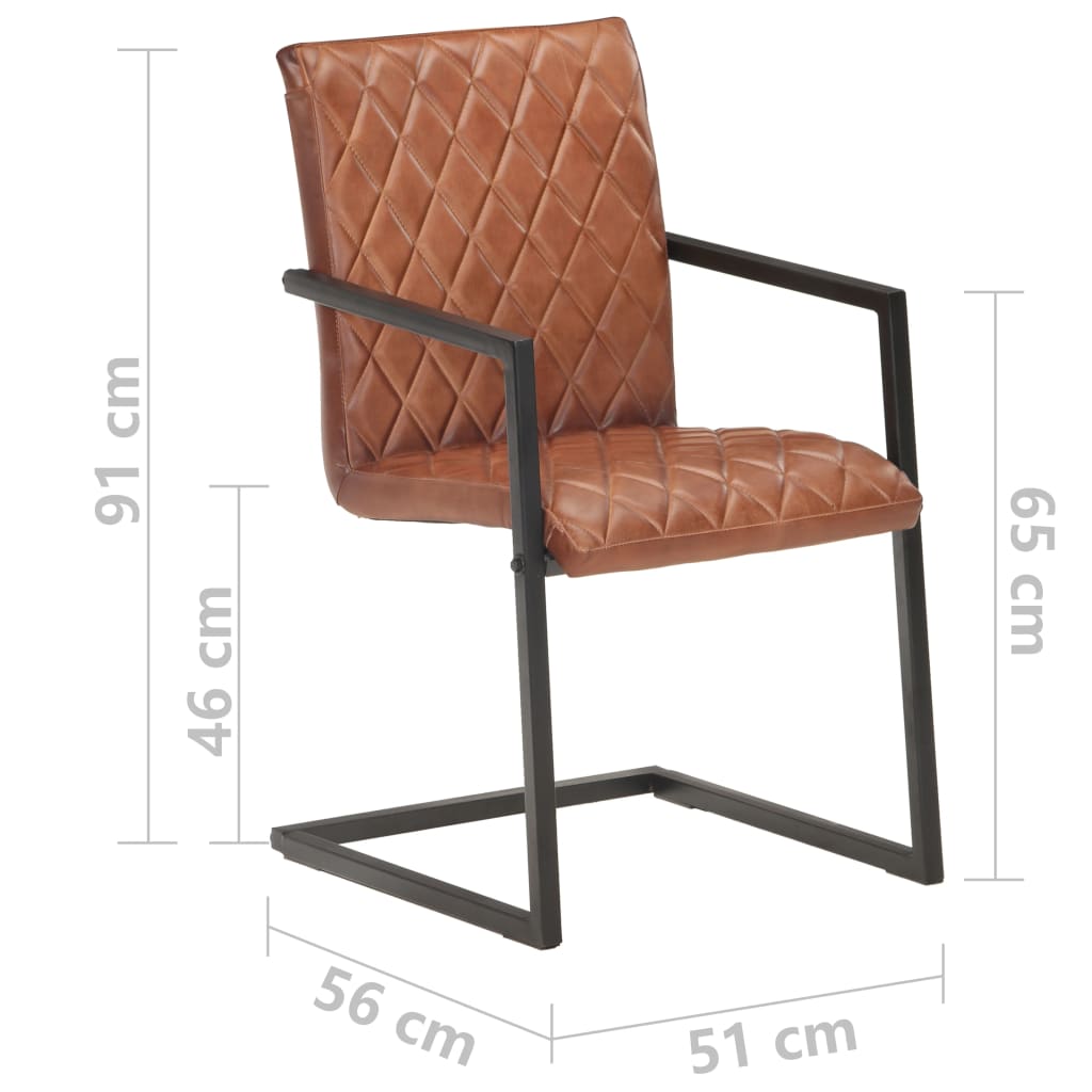Chaises à manger cantilever lot de 4 marron cuir véritable - XIOS