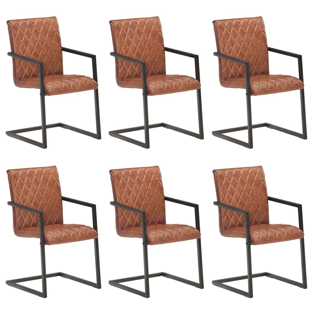 Chaises à manger cantilever lot de 6 marron cuir véritable - XIOS