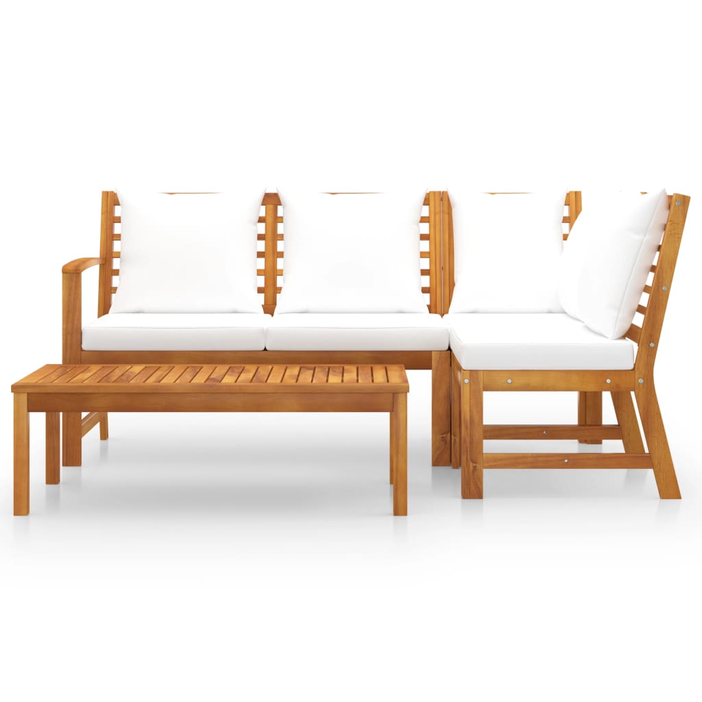 Salon de jardin 4 pcs avec coussin Crème Bois d'acacia solide