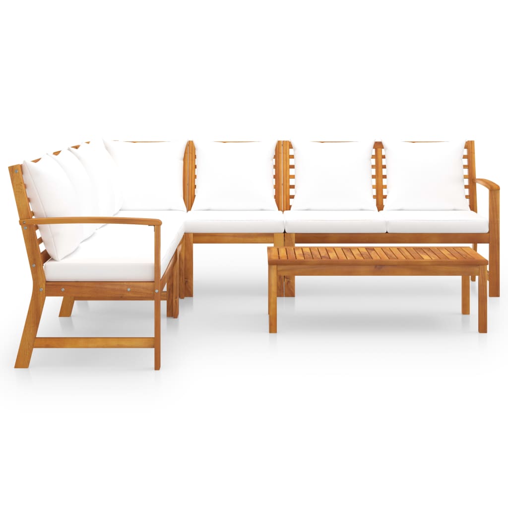 Salon de jardin 6 pcs avec coussin Crème Bois d'acacia solide