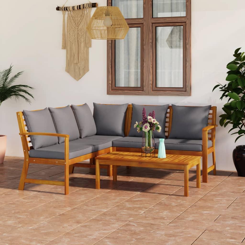 Salon de jardin 4 pcs avec coussin Bois d'acacia solide