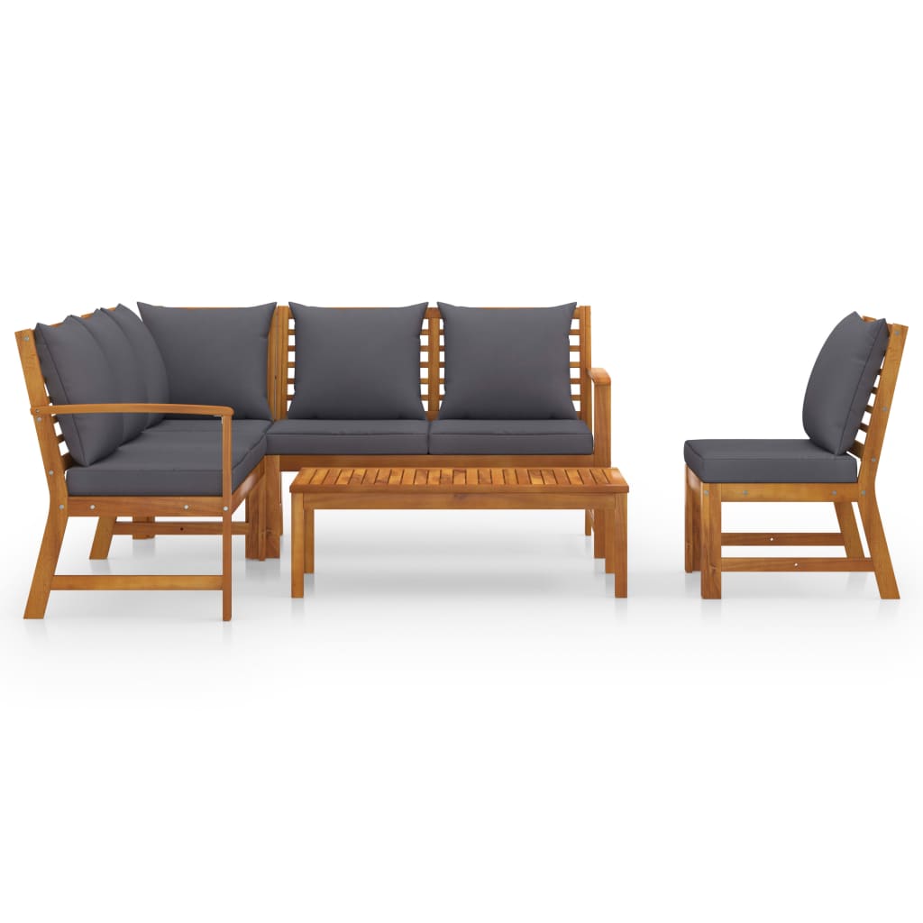 Salon de jardin 5 pcs avec coussin Bois d'acacia solide