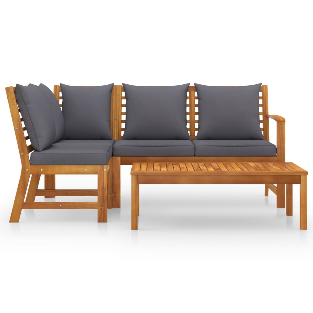 Salon de jardin 4 pcs avec coussin Bois d'acacia solide