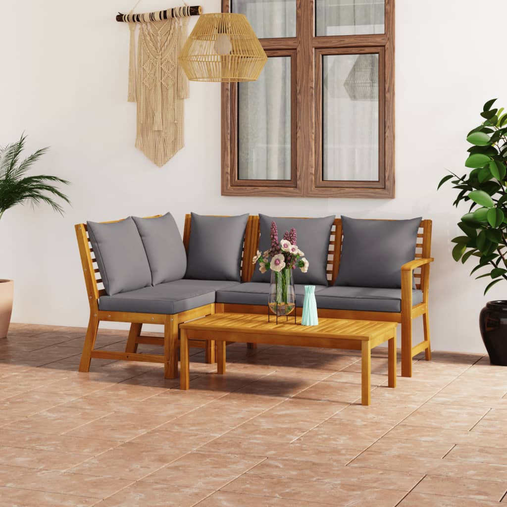 Salon de jardin 4 pcs avec coussin Bois d'acacia solide