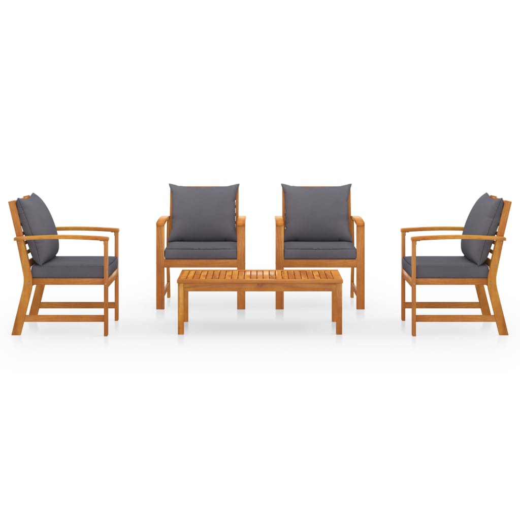 Salon de jardin 5 pcs avec coussin Bois d'acacia solide