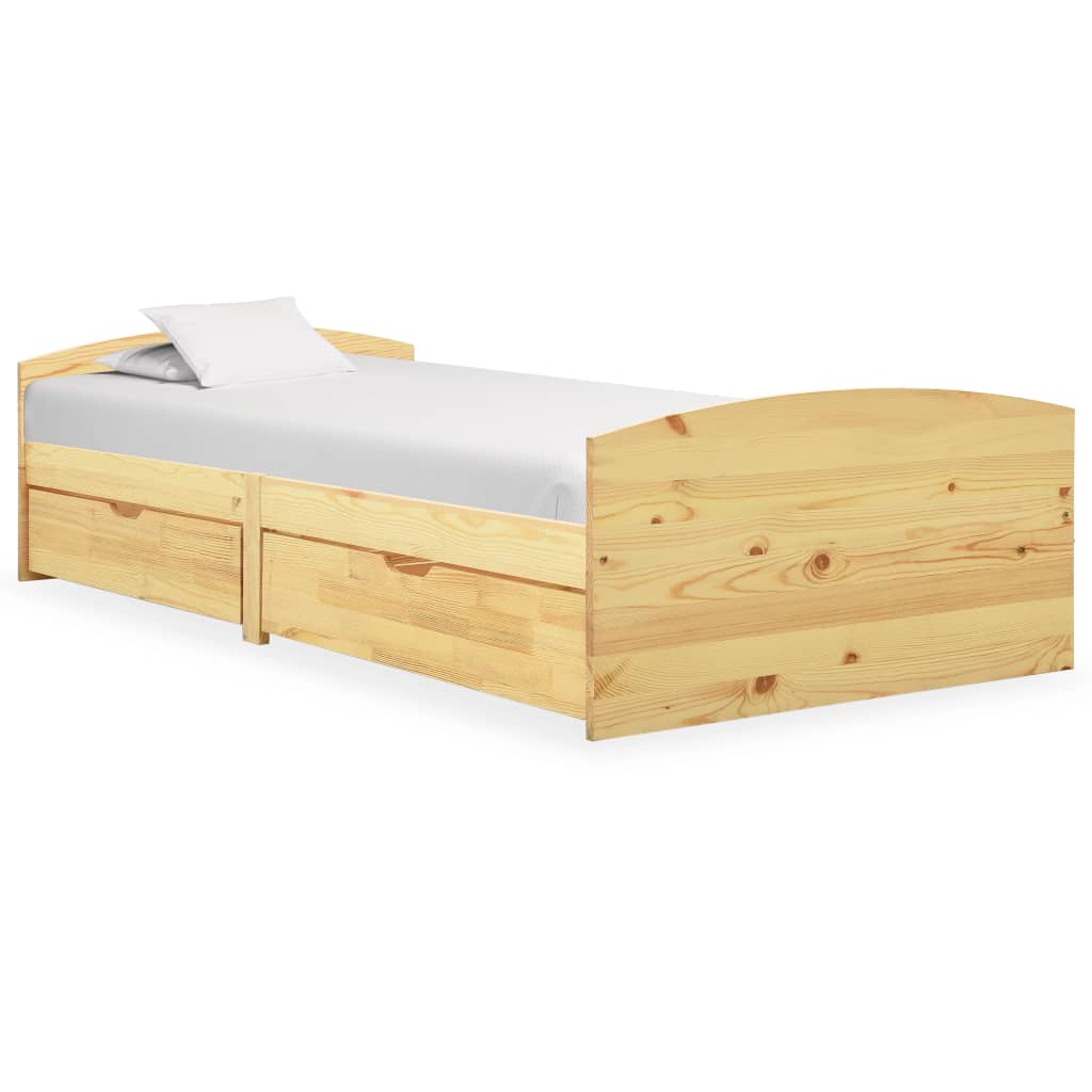 Cadre de lit avec 2 tiroirs bois de pin massif 90x200 cm - XIOS
