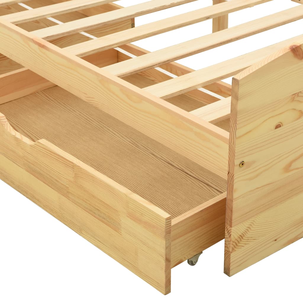 Cadre de lit avec 2 tiroirs bois de pin massif 90x200 cm - XIOS