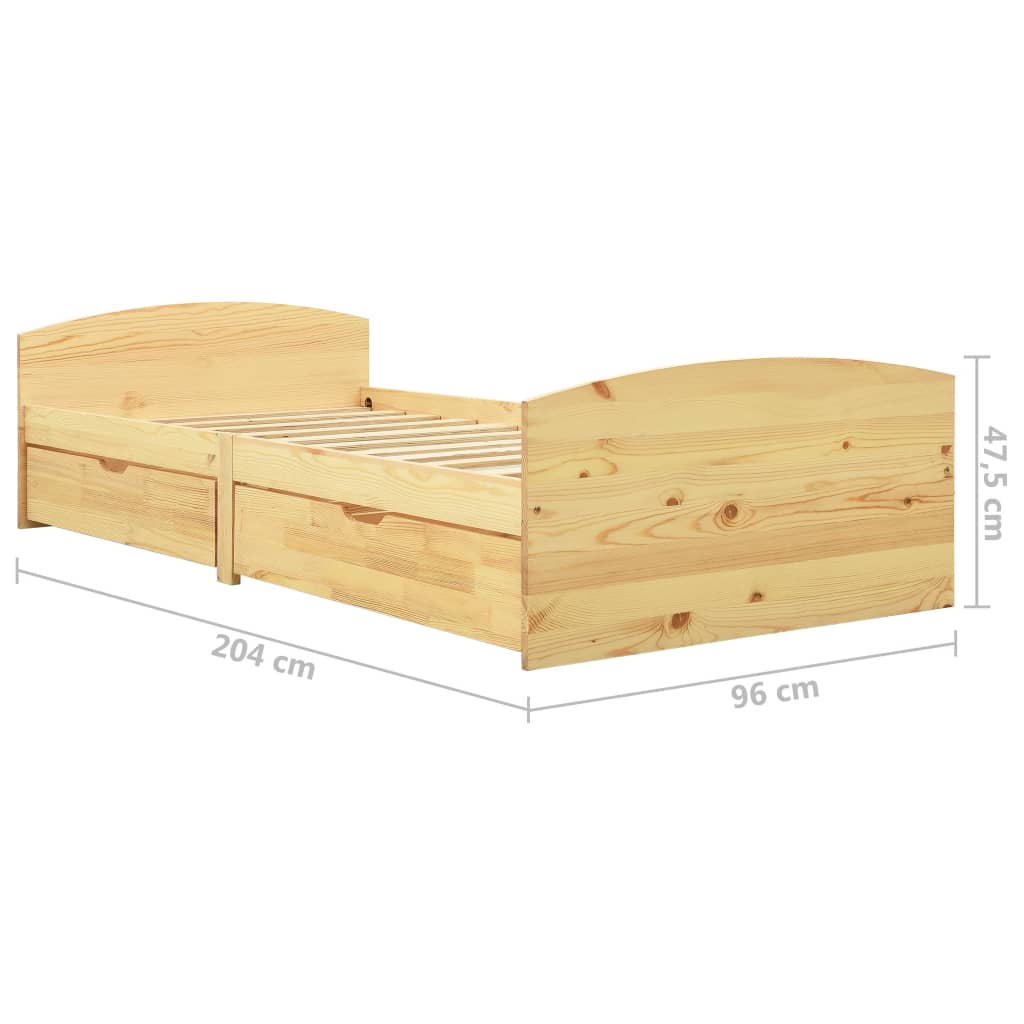 Cadre de lit avec 2 tiroirs bois de pin massif 90x200 cm - XIOS