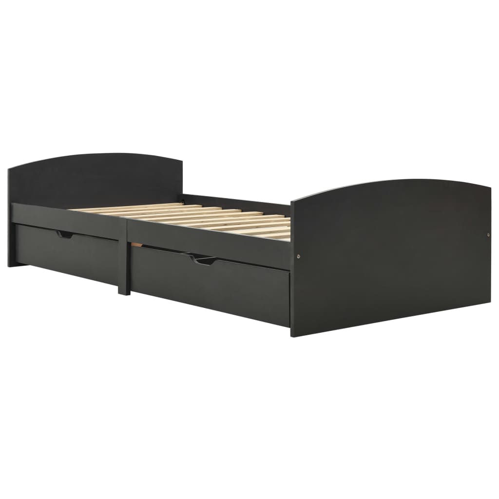 Cadre de lit avec 2 tiroirs gris bois de pin massif 90x200 cm - XIOS