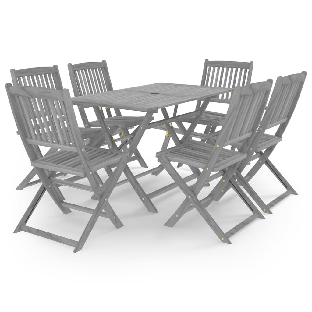 Ensemble à manger de jardin 7 pcs Bois d'acacia massif Gris - XIOS